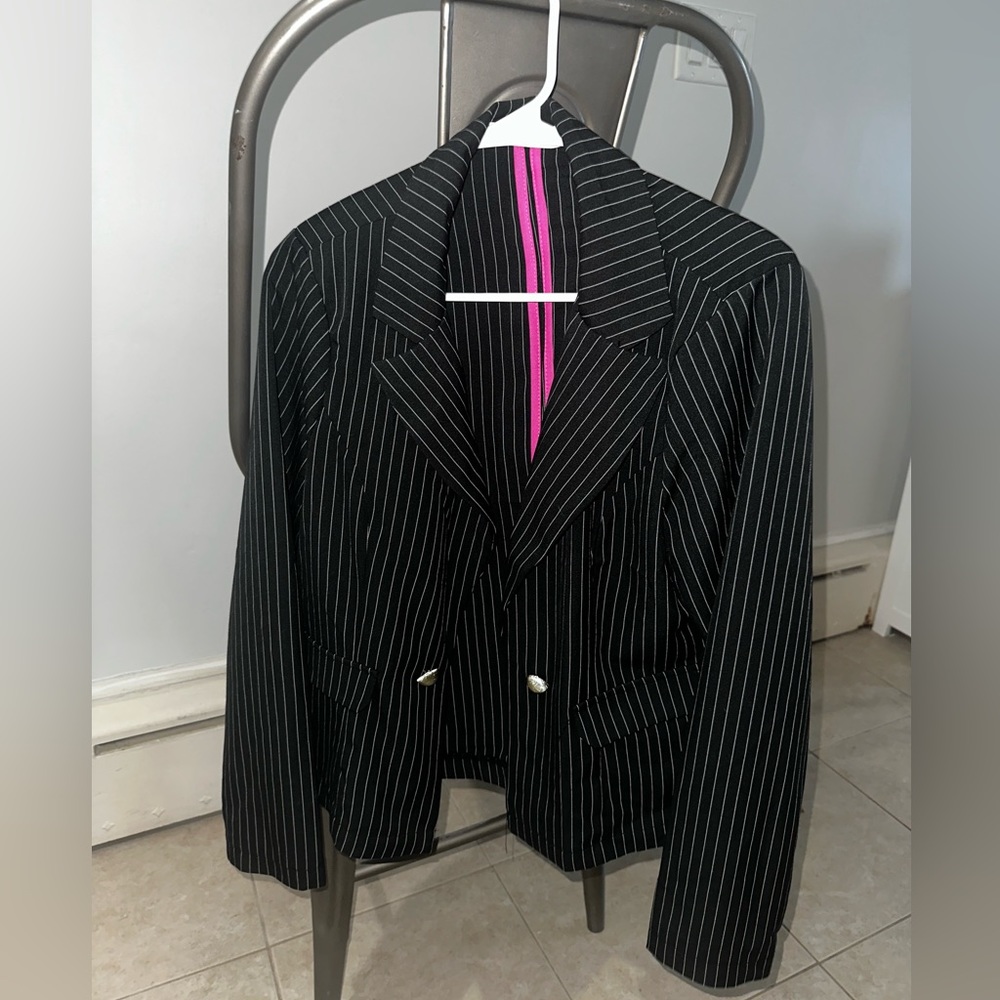 Burlington black overall blazer with white stripes